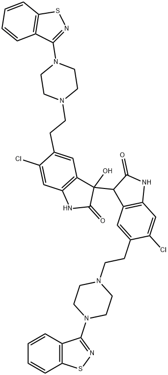 5,5'-Bis(2-(4-(benzo[d]isothiazol-3-yl)piperazin-1-yl)ethyl)-6,6'-dichloro-3-hydroxy-3,3'-biindoline-2,2'-dione Structure