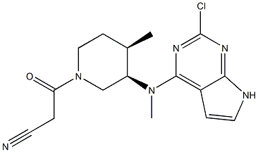 3-((3R,4R)-3-((2-chloro-7H-pyrrolo[2,3-d]pyriMidin-4-yl)(Methyl)aMino)-4-Methylpiperidin-1-yl)-3-oxopropanenitrile Structure