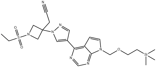 2-(1-(ethylsulfonyl)-3-(4-(7-((2-(trimethylsilyl)ethoxy)methyl)-7H-pyrrolo[2,3-d]pyrimidin-4-yl)-1H-pyrazol-1-yl)azetidin-3-yl)acetonitrile Structure