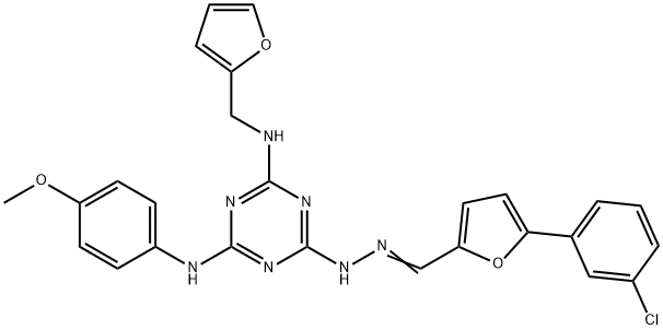 5-(3-chlorophenyl)-2-furaldehyde [4-[(2-furylmethyl)amino]-6-(4-methoxyanilino)-1,3,5-triazin-2-yl]hydrazone Structure