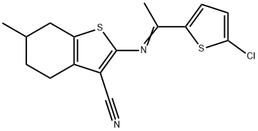 2-{[1-(5-chloro-2-thienyl)ethylidene]amino}-6-methyl-4,5,6,7-tetrahydro-1-benzothiophene-3-carbonitrile Structure