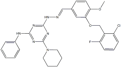 3-[(2-chloro-6-fluorobenzyl)oxy]-4-methoxybenzaldehyde [4-anilino-6-(1-piperidinyl)-1,3,5-triazin-2-yl]hydrazone Structure