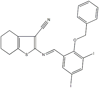 2-{[2-(benzyloxy)-3,5-diiodobenzylidene]amino}-4,5,6,7-tetrahydro-1-benzothiophene-3-carbonitrile Structure