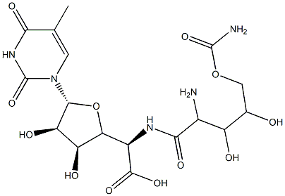 5-[(2-Amino-5-O-aminocarbonyl-2-deoxy-L-xylonoyl)amino]-1,5-dideoxy-1-(1,2,3,4-tetrahydro-5-methyl-2,4-dioxopyrimidin-1-yl)-β-D-allofuranuronic acid Structure