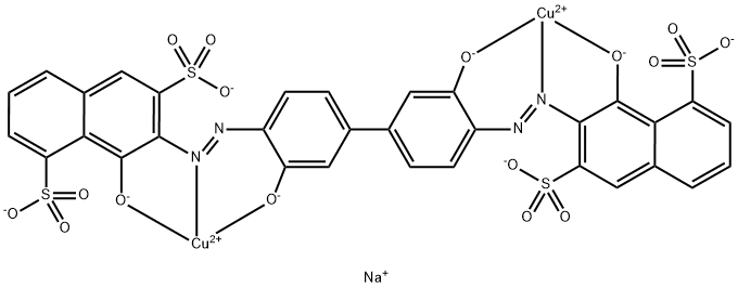 tetrasodium [mu-[[7,7'-[(3,3'-dihydroxy[1,1'-biphenyl]-4,4'-diyl)bis(azo)]bis[8-hydroxynaphthalene-1,6-disulphonato]](8-)]]dicuprate(4-) Structure