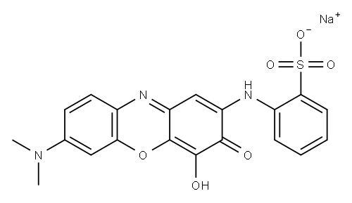 Benzenesulfonic acid, [[7-(dimethylamino)-4-hydroxy-3-oxo-3H-phenoxazin-2-yl]amino]-, monosodium salt (9CI) Structure
