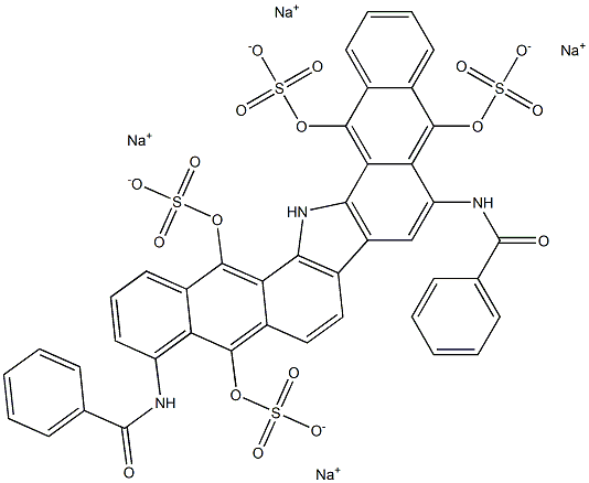 Benzamide, N,N'-[5,10,15,17-tetrakis(sulfooxy)-16H-dinaphtho[2,3-a:2',3'-i]carbazole-4,9-diyl]bis-, tetrasodium salt Structure
