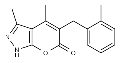 3,4-dimethyl-5-(2-methylbenzyl)pyrano[2,3-c]pyrazol-6(1H)-one Structure