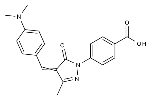 (4-(4-(4-dimethylaminobenzyliden-1-yl)-3-methyl-5-oxo-2-pyrazolin-1-yl)benzoic acid Structure