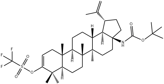 (1R,3aS,5aR,5bR,7aR,11aR,11bR,13aR,13bR)-3a-((tert-butoxycarbonyl)amino)-5 a,5b,8,8,11a-pentamethyl-1-(prop-1-en-2-yl)-2,3,3a,4,5,5a,5b,6,7,7a,8,11,11a,11b,12,13,13a,13b-octadecahydro-1H-cyclopenta[a]chrysen-9-yl trifluoromethanesulfonate Structure