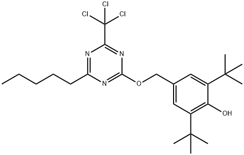 Phenol, 2,6-bis(1,1-dimethylethyl)-4-[[[4-pentyl-6-(trichloromethyl)-1,3,5-triazin-2-yl]oxy]methyl]- Structure