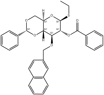 Ethyl 2-O-benzoyl-3-O-(2-methylnaphthyl)-4,6-O-benzylidene-1-thio-β-D-glucopyranoside Structure