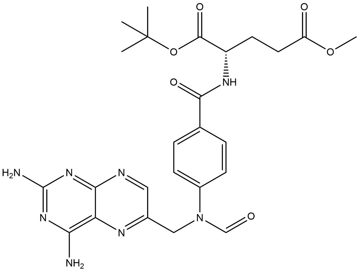 L-Glutamic acid, N-[4-[[(2,4-diamino-6-pteridinyl)methyl]formylamino]benzoyl]-, 1-(1,1-dimethylethyl) 5-methyl ester Structure