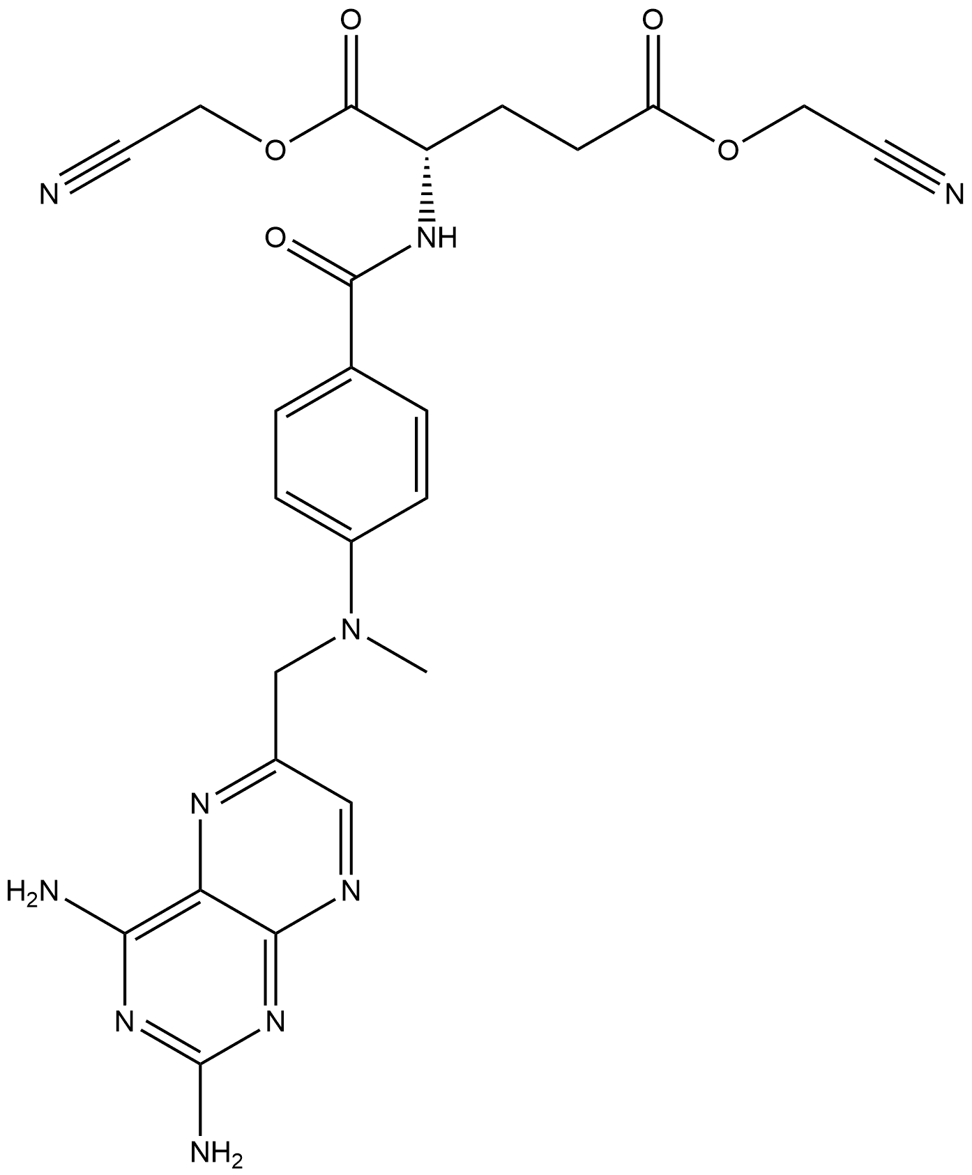 L-Glutamic acid, N-[4-[[(2,4-diamino-6-pteridinyl)methyl]methylamino]benzoyl]-, 1,5-bis(cyanomethyl) ester Structure