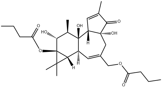 Butanoic acid, [(1aR,1bS,4aR,7aS,7bS,8R,9R,9aS)-1a,1b,4,4a,5,7a,7b,8,9,9a-decahydro-4a,7b,9-trihydroxy-1,1,6,8-tetramethyl-5-oxo-9a-(1-oxobutoxy)-1H-cyclopropa[3,4]benz[1,2-e]azulen-3-yl]methyl ester Structure