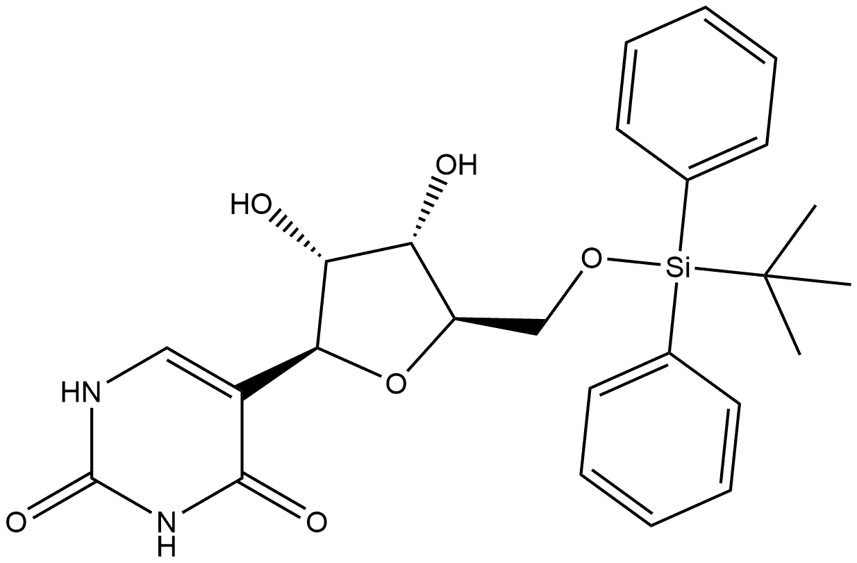 2,4(1H,3H)-Pyrimidinedione, 5-[5-O-[(1,1-dimethylethyl)diphenylsilyl]-β-D-ribofuranosyl]- Structure