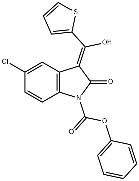 1H-Indole-1-carboxylic acid, 5-chloro-2,3-dihydro-3-(hydroxy-2-thienylmethylene)-2-oxo-, phenyl ester, (3Z)- Structure