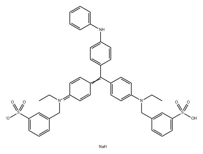 Benzenemethanaminium, N-ethyl-N-[4-[[4-[ethyl[(3-sulfophenyl)methyl]amino]phenyl][4-(phenylamino)phenyl]methylene]-2,5-cyclohexadien-1-ylidene]-3-sulfo-, inner salt, sodium salt (1:1) Structure