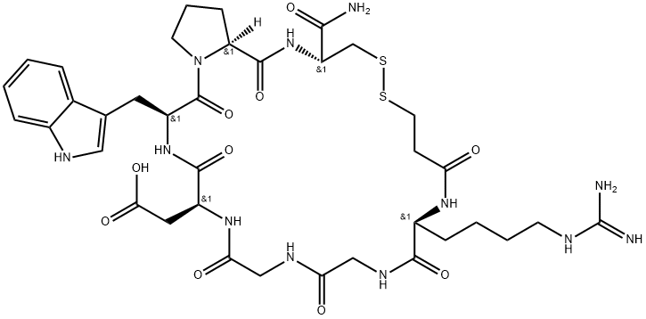 L-Cysteinamide, N6-(aminoiminomethyl)-N2-(3-mercapto-1-oxopropyl)-L-lysylglycylglycyl-L-α-aspartyl-L-tryptophyl-L-prolyl-, cyclic (1→7)-disulfide (9CI) Structure