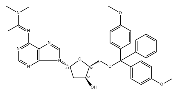Adenosine, 5'-O-[bis(4-methoxyphenyl)phenylmethyl]-2'-deoxy-N-[1-(dimethylamino)ethylidene]- (9CI) Structure