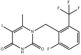 1-[2-fluoro-6-(trifluoromethyl)benzyl]-5-iodo-6-methylpyrimidine-2,4(1H,3H)-dione Structure