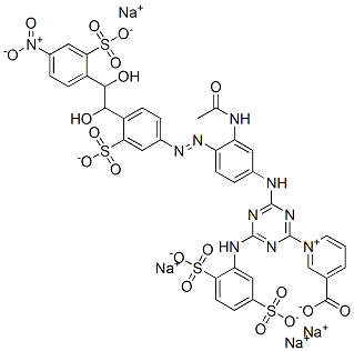 (tetrasodium 1-(4-(3-acetamido-4-(4'-nitro-2,2'-disulfonatostilben-4-ylazo)anilino)-6-(2,5-disulfonatoanilino)-1,3,5-triazin-2-yl)-3-carboxypyridinium) hydroxide Structure