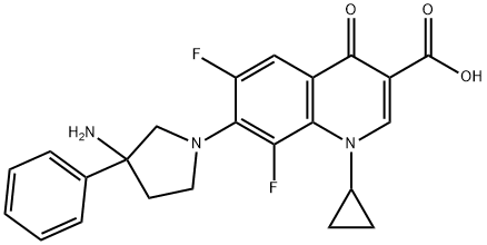 3-Quinolinecarboxylic acid, 1,4-dihydro-7-(3-amino-3-phenyl-1-pyrrolid inyl)-1-cyclopropyl-6,8-difluoro-4-oxo- Structure
