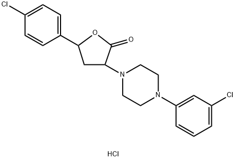 2(3H)-Furanone, dihydro-5-(4-chlorophenyl)-3-(4-(3-chlorophenyl)-1-pip erazinyl)-, monohydrochloride Structure