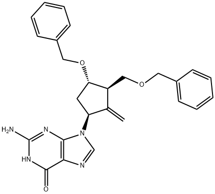 2-Amino-1,9-dihydro-9-[(1S,3R,4S)-4-(benzyloxy)-3-(benzyloxymethyl)-2-methylenecyclopentyl]-6H-purin-6-one Structure