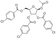 1-O-Acetyl-2,3,5-tri-O-(4-chlorobenzoyl)-beta-D-ribofuranose Structure