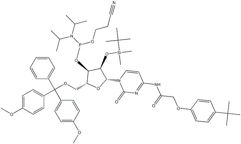 5'-O-(4,4-Dimethoxytrityl)-2'-O-[(tert-butyl)dimethylsilyl]-N-[[4-(tert-butyl)phenoxy]acetyl]cytidine-3'-(2-cyanoethyl-N,N-diisopropyl)phosphoramidite Structure