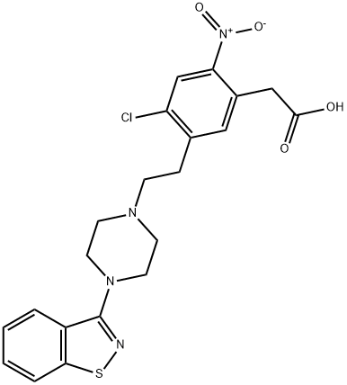5-[2-[4-(1,2-Benzisothiazol-3-yl)-1-piperazinyl]ethyl]-4-chloro-2-nitro-benzeneacetic Acid Structure