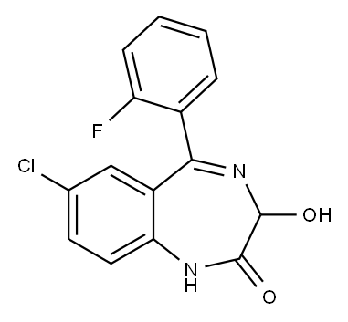 7-Chloro-5-(2-fluorophenyl)-1,3-dihydro-3-hydroxy-2H-1,4-benzodiazepin-2-one Structure