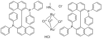Dimethylammoniumdichlorotri(mu-chloro)bis[(S)-(-)-2,2'-bis(diphenylphosphino)-1,1'-binaphthyl]diruthenate(II) Structure