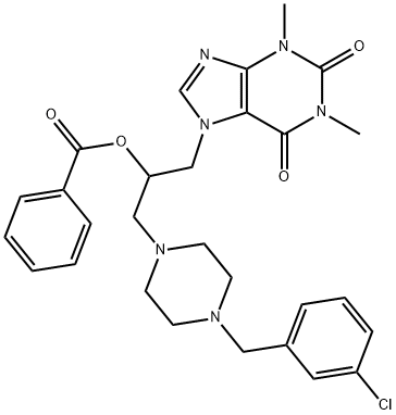 1-Piperazineethanol, 4-(m-chlorobenzyl)-alpha-(1,3-dimethyl-7-xanthiny lmethyl)-, benzoate (ester) Structure
