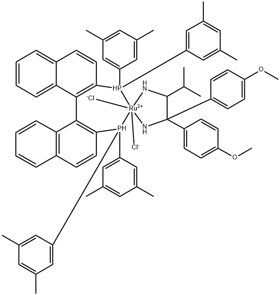 Dichloro{(R)-(+)-2,2'-bis[di(3,5-xylyl)phosphino]-1,1'-binaphthyl}[(2R)-(-)-1,1-bis(4-methoxyphenyl)-3-methyl-1,2-butanediamine]ruthenium(II) Structure
