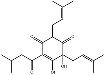 2,6-Diprenyl-4-(1-oxo-3-methylbutyl)-5,6-dihydroxy-4-cyclohexene-1,3-dione Structure