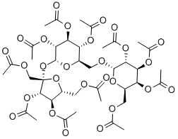 O-2,3,4,6-tetra-O-acetyl-alpha-D-galactopyranosyl-(1->6)-1,3,4-tri-O-acetyl-beta-D-fructofuranosyl-alpha-D-glucopyranoside tetraacetate Structure