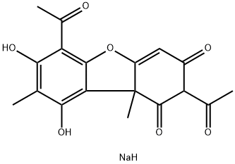 2,6-Diacetyl-7,9-dihydroxy-8,9b-dimethyldibenzofuran-1,3(2H,9bH)-dione monosodium salt Structure