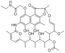 Acetamide, 2-((1,2-dihydro-5,6,17,19,21-pentahydroxy-23-methoxy-2,4,12 ,16,18,20,22-heptamethyl-1,11-dioxo-2,7-(epoxypentadeca(1,11,13)trieni mino)naphtho(2,1-b)furan-9-yl)oxy)-N-ethyl-, 21-acetate Structure