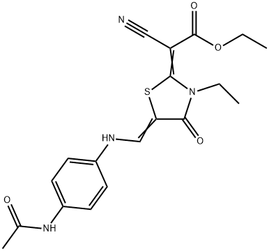 {5-[(4-Acetylamino-phenylamino)-methylene]-3-ethyl-4-oxo-thiazolidin-2-ylidene}-cyano-acetic acid ethyl ester Structure