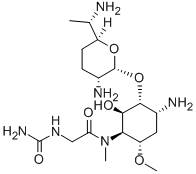 2-Amino-5-[[[(aminocarbonyl)amino]acetyl]methylamino]-1-O-(2,6-diamino-2,3,4,6,7-pentadeoxy-β-L-lyxo-heptopyranosyl)-4-O-methyl-2,3,5-trideoxy-D-allo-inositol Structure