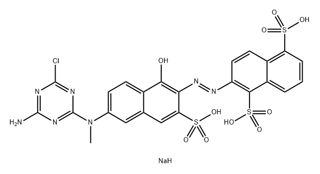 trisodium 2-[[6-[(4-amino-6-chloro-1,3,5-triazin-2-yl)methylamino]-1-hydroxy-3-sulphonato-2-naphthyl]azo]naphthalene-1,5-disulphonate Structure