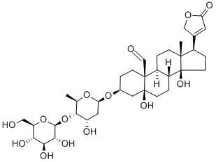 (3beta,5beta)-3-[(2,6-dideoxy-4-O-beta-D\-glucopyranosyl-beta-D\-ribo-hexopyranosyl)oxy]-5,14-dihydroxy-19-oxocard-20(22)-enolide Structure