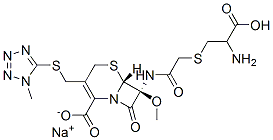 (6R-(6-alpha,7-alpha))-7-((((2-Amino-2-carboxyethyl)thio)acetyl)amino)-7-methoxy-3-(((1-methyl-1H-tetrazol-5-yl)thio)methyl)-8-oxo-5-thia-1-azabicyclo(4.2.0)oct-2-ene-2-carboxylic acid monosodium salt Structure