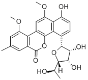 6H-Benzo(d)naphtho(1,2-b)pyran-6-one, 4-(6-deoxy-alpha-galactofuranosy l)-1-hydroxy-10,12-dimethoxy-8-methyl- Structure