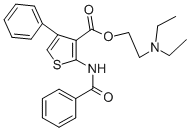 3-Thiophenecarboxylic acid, 2-(benzoylamino)-4-phenyl-, 2-(diethylamin o)ethyl ester Structure