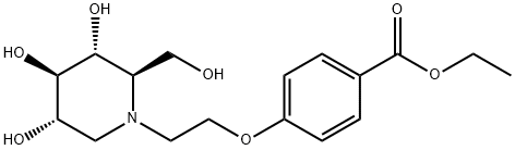 1,5-dideoxy-1,5-[[2-[4-(ethoxycarbonyl)phenoxy]ethyl]imino]-D-glucitol  Structure