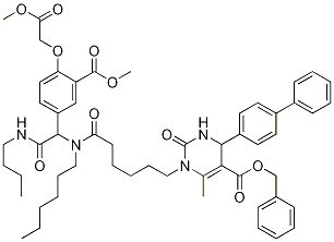 5-PyriMidinecarboxylic acid, 4-[1,1'-biphenyl]-4-yl-1-[6-[[2-(butylaMino)-1-[3-(Methoxycarbonyl)-4-(2-Methoxy-2-oxoethoxy)phenyl]-2-oxoethyl]hexylaMino]-6-oxohexyl]-1,2,3,4-tetrahydro-6-Methyl-2-oxo-, phenylMethyl ester Structure