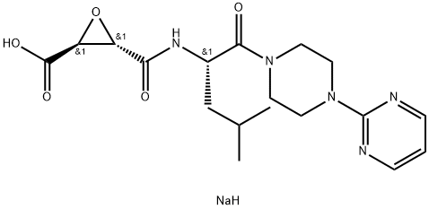 Oxiranecarboxylic acid, 3-(((3-methyl-1-((4-(2-pyrimidinyl)-1-piperazi nyl)carbonyl)butyl)amino)carbonyl)-, monosodium salt, (2S-(2-alpha,3-b eta(R*)))- Structure